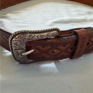 Hooey Brown Leather Belt with Ornate Silver Buckle